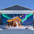 Christmas Garage Door Banner 7x16FT Snowman Post Office & Aurora Scene, Winter Garage Cover for Outdoor Holiday Decorations - Image 2