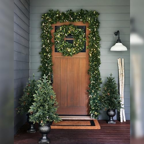 Balsam Hill Outdoor White Berry Cypress Christmas Wreath - Bright & Beautiful Front Door Wreath with Battery-Powered LED Globe Lights, 24" - Image 2