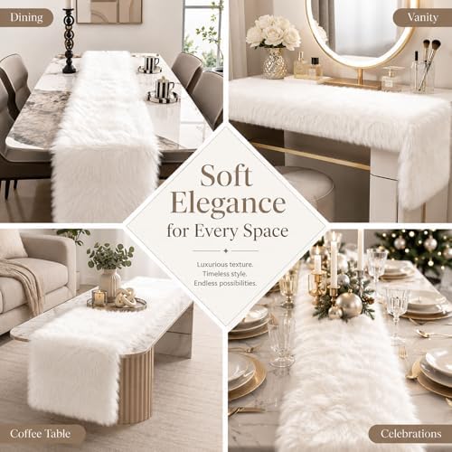 White Faux Fur Table Runner Fluffy Soft Luxury Table Decor for Christmas Thanksgiving Wedding Birthday Party Banquet Wedding Dining Table 11.8x70.8inch - Image 5