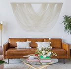 Macrame Wall Hanging Boho Wall Decor Ivory Fiber Handmade Large 57"W*31"L - Image 3