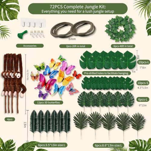 72PCS Jungle Theme Decorations Kit, 20ft with Hanging Monkeys - Image 3