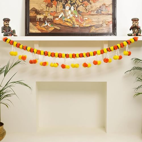5 Ft Marigold Festive Toran - Artificial Flower Garland - Diwali Decoration Toran - Indian Housewarming Decor (Pack of 1) by DesiFavors