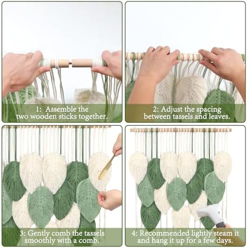 Macrame Wall Hanging Boho Green Leaves Macrame Tapestry Chic Wall Decor - Image 7