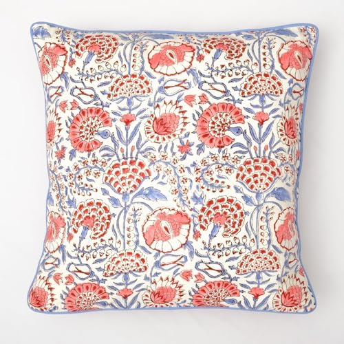 Ridhi Block Print Flamingo Pink Pillow Cover 24" x 24" (Pack of 2) Decorative Couch Pillows for Living Room, Farmhouse Chic Boho Cute Outdoor Pillows Covers Gifts for Spring, Mother's Day by Ridhi