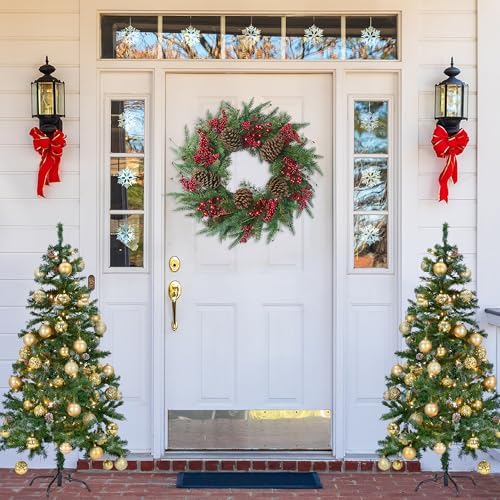 22’’ Artificial Christmas Wreath Norfolk Pine Wreath for Front Door with Pine Needles Red Berries Big Pinecones Christmas Decorations for Winter Farmhouse Wall Indoor Outdoor Home Holiday Xmas Decor - Image 2