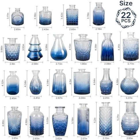 Clear Gradient Blue Glass Bud Vase Set of 22 Pcs,Small Bud Vases in Bulk,Glass Crystal Flower Vases Table Centerpieces for Party Event Wedding Decor Baby Shower Decorations (Gradient Blue, 22 Pcs) - Image 4