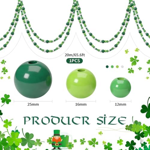 Zeyune 1 Pcs 66 Feet Christmas Beads Garland, Green - Image 3