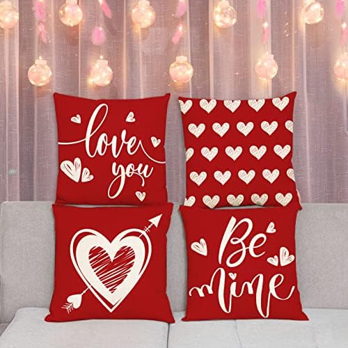 YeeJu Happy Valentines Day Pillow Covers 24x24 Set of 4 Wedding Anniversary Throw Pillow Covers Red Love Heart Cushion Covers Pillow Cases for Outdoor Couch Sofa Decoration(24 Inch) - Image 4
