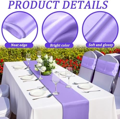 Bencailor 24 Pcs Light Purple Satin Table Runners Bulk, 12 x 108 Inch - Image 5