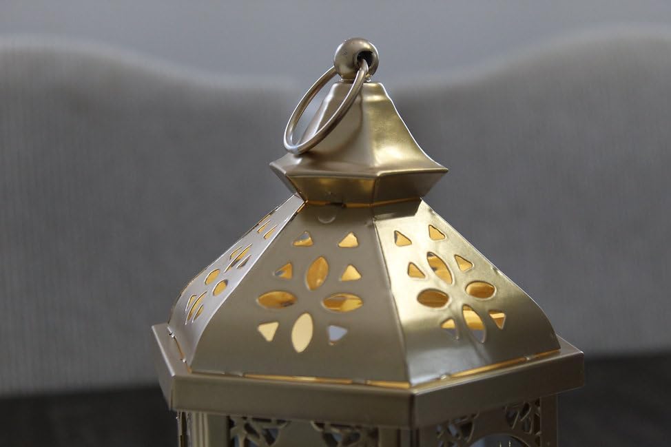 Ramadan Kareem Lantern - Gold Design Perfect for Eid Mubarak New Year Muslim Gift for Festive Decorations Traditional Lights Charm Festive Seasons (Battery Operated, 5x11 inches) - Image 5
