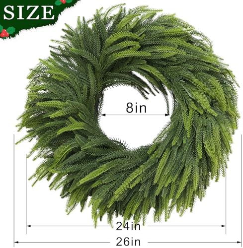 26" Lifelike Artificial Christmas Norfolk Pine Wreath for Front Door Decor - Image 6
