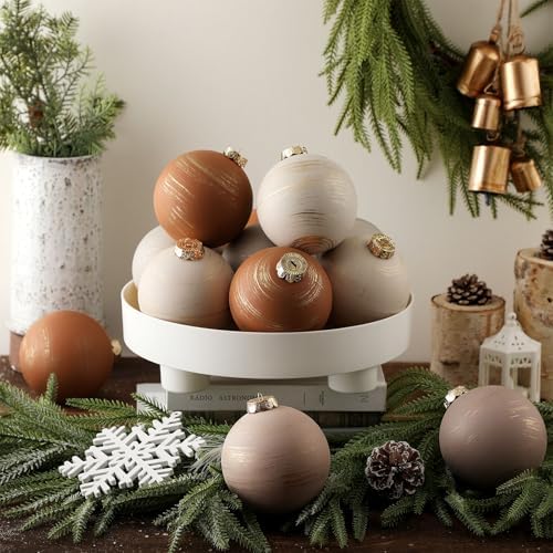 Yunlly 12 Pcs Neutral Christmas Ornament, Brown Ivory Beige, 4'' - Image 6