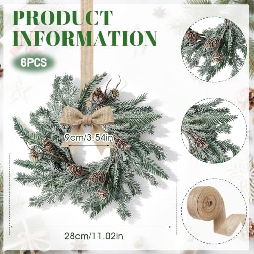 6 PCS Mini Christmas Wreaths for Kitchen Cabinet Front Door with Bow - Image 3