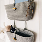 OrganiHaus Over the Door Organizer, Woven Rope Hanging Baskets, 3-Tier - Image 4