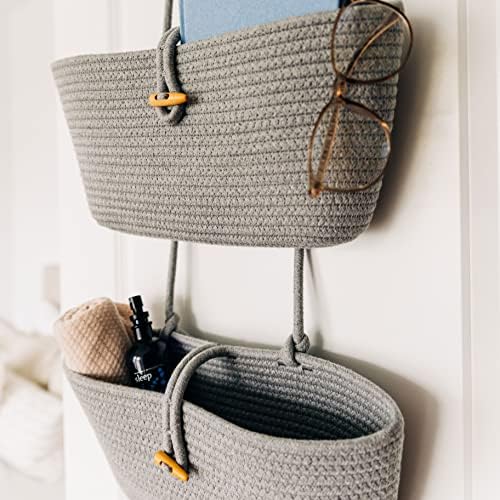 OrganiHaus Over the Door Organizer, Woven Rope Hanging Baskets, 3-Tier - Image 4