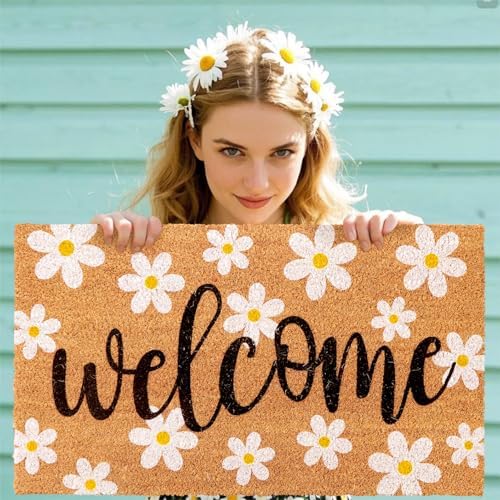 Hello Spring Coir Doormat, Welcome Daisy Doormat, Spring Front Door Mat, Housewarming Gift, Coir Coconut Husk Front, Seasonal Spring Daisy Floor Rug for Indoor Outdoor, 17x29 Inch (Daisy) - Image 4