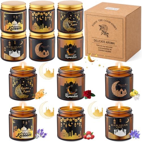 Lyrow 12 Pcs Ramadan Gifts for Women Men Ramadan Mubarak Candles 3.5 oz Scented Soy Wax Candle Islamic Muslim Candles Islamic Party Favors Gifts for Home Muslim Islam Festival Decor (Black Gold) by Lyrow