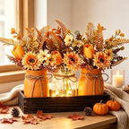 Mason Jar Lights Centerpiece Table Decor-Artificial Sunflowers & Tulips - Image 3