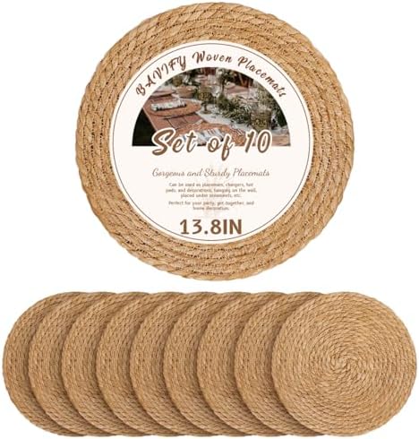 BAVIFY 13.8" Round Woven Placemats Set of 10, Table Mats for Dining Table by BavifyBaking