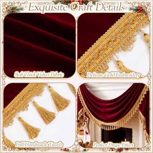 Red Velvet Christmas Banner 120 x 30 Inch Vintage Mantel Garlands - Image 4
