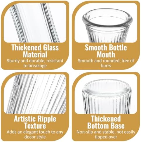 12 Pack Glass Bud Vases, 8.5" Ribbed Tall Bud Vases for Centerpiece Decor - Image 3