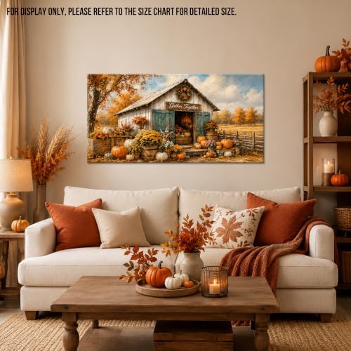 WAXWHELK Fall Canvas Wall Art Rustic Farmhouse Barn Painting Pictures with Pumpkins Mums and Gather Together Sign, Autumn Thanksgiving Home Decor Artwork for Living Room Bedroom, (30"x60") - Image 2