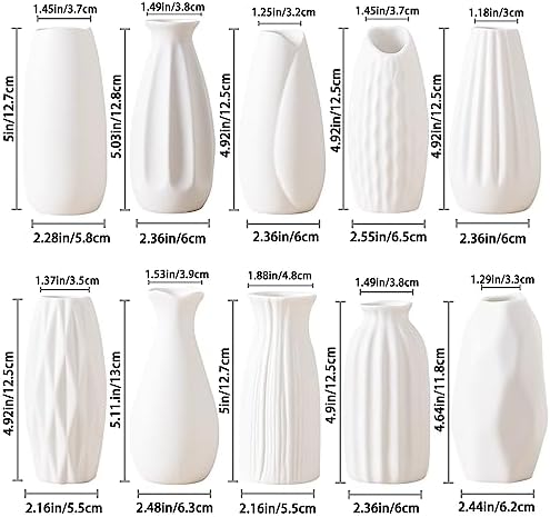 5'' White Ceramic Bud Vases Set of 10,Small Vases in Bulk for Flowers,Mini Vases for Centerpieces,Modern for Floral and Pampas Grass,Boho for Wedding,Party,Table Home Decor - Image 2