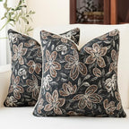 MATTINS Vintage Floral Patterned Throw Pillow Covers 20x20, Black, 2PC by MATTINS