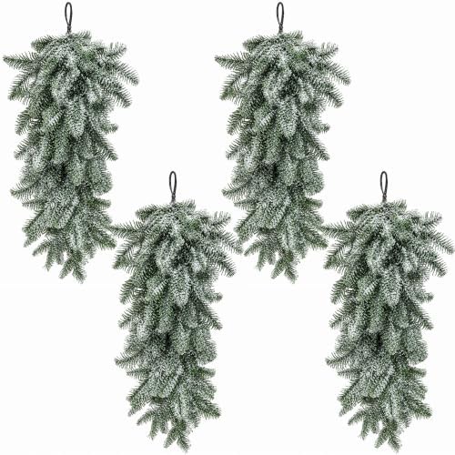 4 Pcs Extra-Long Snow Christmas Teardrop Swag, Artificial Frosted Door Swag by PurpleStar
