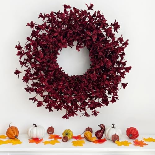 24 Inch Burgundy Fall Wreaths for Front Door, Artificial Forsythia Wreath - Image 2