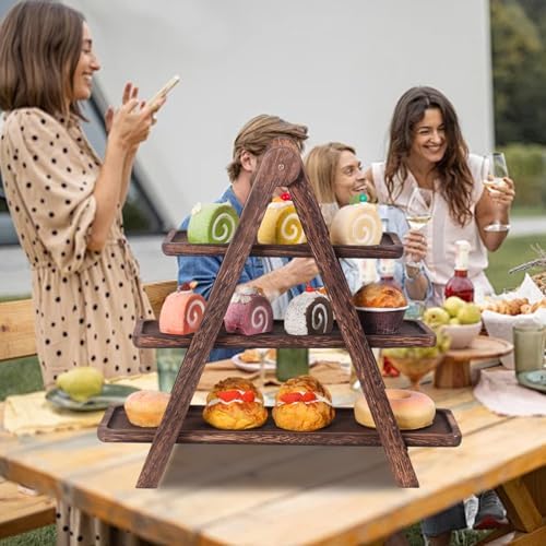Wood 3 Tier Serving Tray Cupcake display Stand Wooden Platter Tiered Décor - Image 7