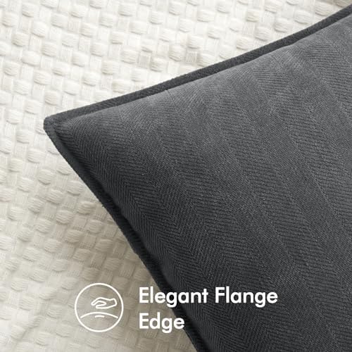 MIULEE Pack of 2 Dark Grey Euro Shams Chenille Pillow Covers 22x22 Inch - Image 2
