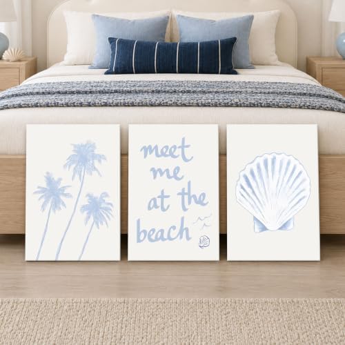 Framed Coastal Granddaughter Wall Art Set of 3, Blue Shell Palm Tree Wall Decor Print Poster, Meet Me At The Beach Room Aesthetics Canvas Painting for Dorm Girly Room Bathroom Decoration 16x24 inch - Image 2