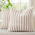 decorUhome Fall Faux Fur Throw Pillow Covers 20x20 Set of 2 Beige by decorUhome