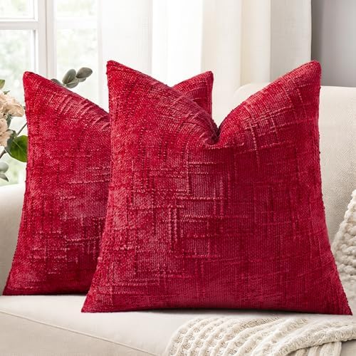decorUhome Textured Chenille Throw Pillow Covers 26x26 Set of 2 Red by decorUhome