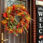 24 Inch Artificial Silk Harvest Fall Wreaths for Front Door with Green Bow - Image 2