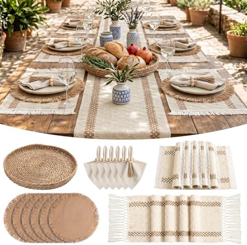 Britimes Table Runner Set,26 Pack, for Farmhouse, Boho Double Stripes by Britimes