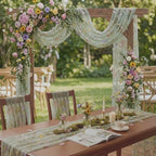 Sage Green Floral Table Runner 10ft Embroidery Tulle Spring Wildflower Table Runner Seasonal Summer Butterfly Kitchen Dining Gauze Decoration for Wedding Baby Shower Birthday Party (3 Pcs) - Image 3