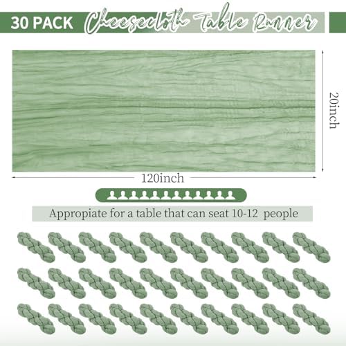 30 Pack Sage Green Table Runner 10Ft Cheesecloth Table Runner Boho Gauze Table Runners Romantic Long Cheese Cloth Sheer Fabric Table Runners for Wedding Party Bridal Shower - Image 2