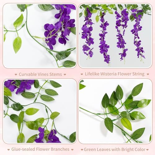 U'Artlines 10Pcs 7.2 Ft/Piece Artificial Wisteria Garland Purple - Image 6