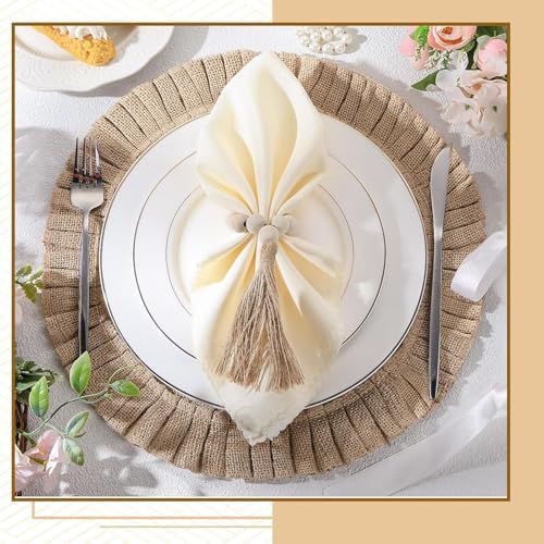Gejoy 72 Pcs Burlap Placemat Wood Napkin Ring Dinner Napkin, Natural - Image 3