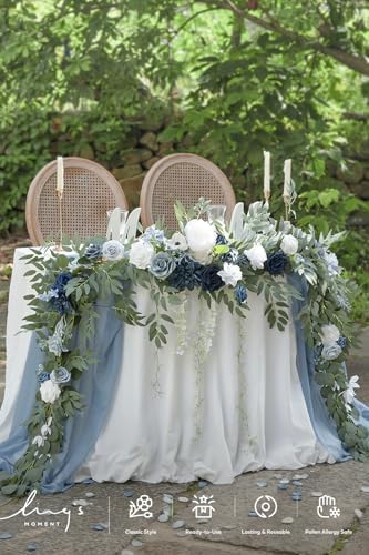 Ling's moment Dusty Blue Artificial Flower Garland Wedding Arch 9 FT - Image 3