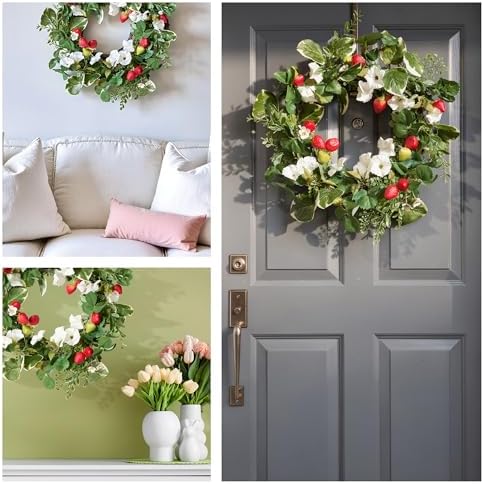 National Tree Company Artificial Spring Wreath, Woven Branch Base, Decorated with Strawberries, Petunia Blooms, Leafy Greens, Spring Collection, 22 Inches - Image 6