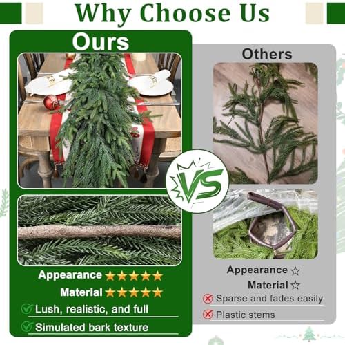 Artgar 24Ft (4 * 6ft) Christmas Pine Garland, 4 Pcs Real Touch Pine Garland - Image 2