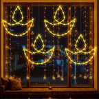 Huquary 4 Pcs Solar Diwali Diya Lights Window Lights Diwali Decorations for Home Deepavali Hanging Silhouette Lighted Decor with Solar Stake 4 Hooks for Indian Festival Mandir Altar Shrine Pooja Decor - Image 6