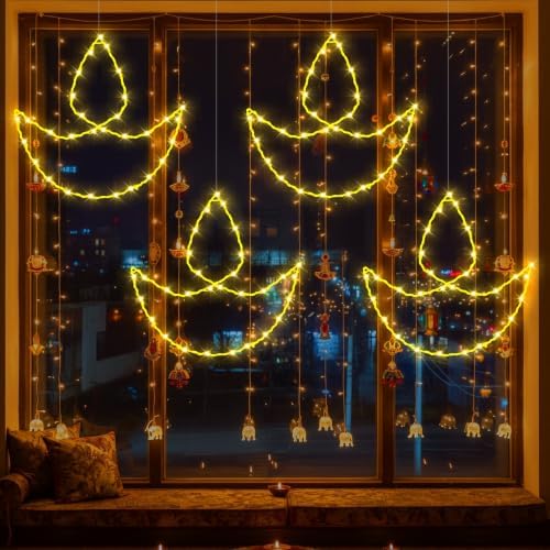 Huquary 4 Pcs Solar Diwali Diya Lights Window Lights Diwali Decorations for Home Deepavali Hanging Silhouette Lighted Decor with Solar Stake 4 Hooks for Indian Festival Mandir Altar Shrine Pooja Decor - Image 6