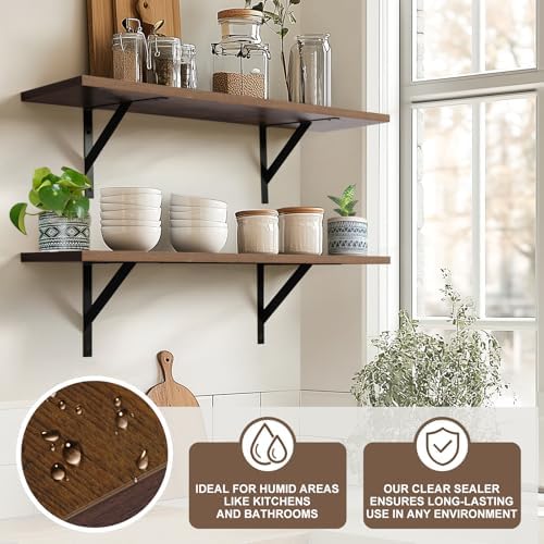 Tectocker-DOU 31.5" Long Floating Book Shelves for Wall, Heavy Duty, Brown - Image 3