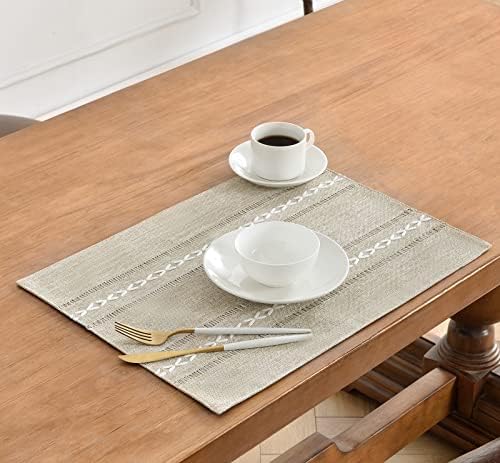 Wracra Cotton Linen Place Mats, Coffee Embroidered Placemats Set of 8 - Image 3