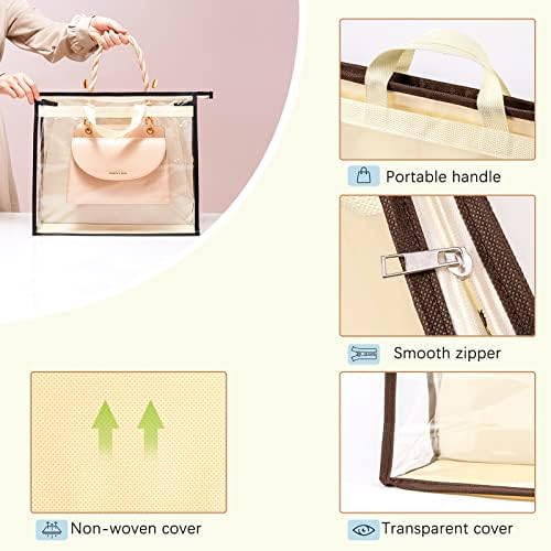 10 Set Handbag Storage Organizer Dust Bags for Purses Handbags Closet, Clear Purse Protector Storage Bag Dust Cover for Bags, Closet Organizer for Handbags with Hooks - Image 4