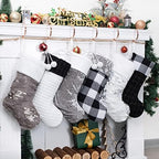LUBOT 6 Pack Christmas Stockings Large Family Xmas Stocking Black White Gray Contrast Match Flannel Plaid Plush Sequins Hanging for Decorations Holiday by LUBOT